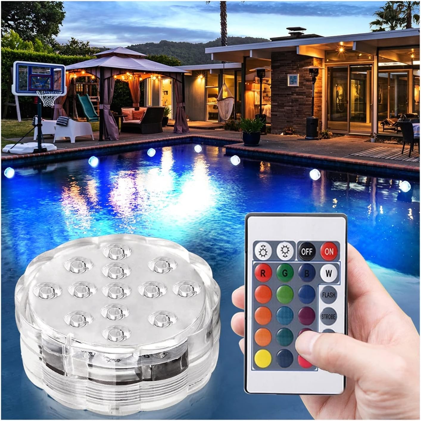 Luces LED Sumergibles RGB con Control Remoto – 16 Colores Vibrantes - Image 4
