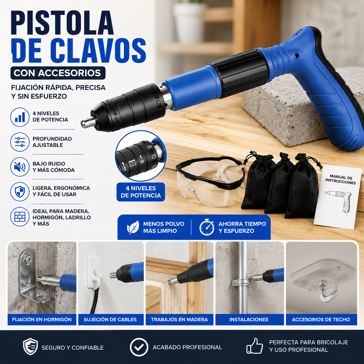 Clavadora Profesional de 4 Niveles: ¡Fijaciones Perfectas al Instante!