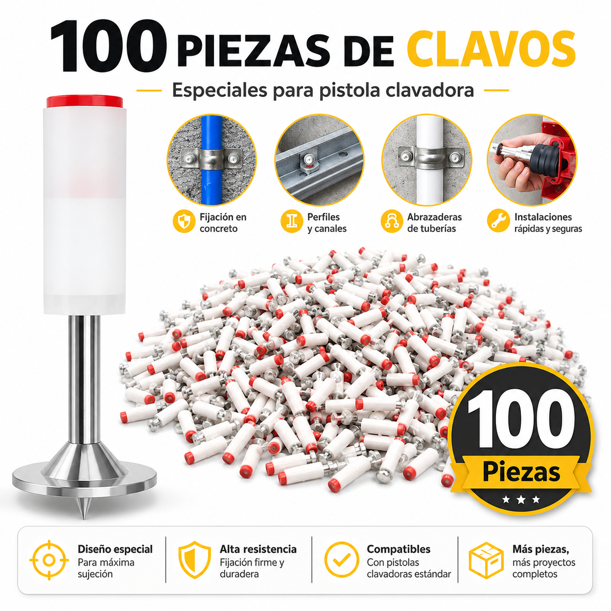 Clavos de Alto Rendimiento para Pistola Clavadora – Packs de 100, 200 o 300